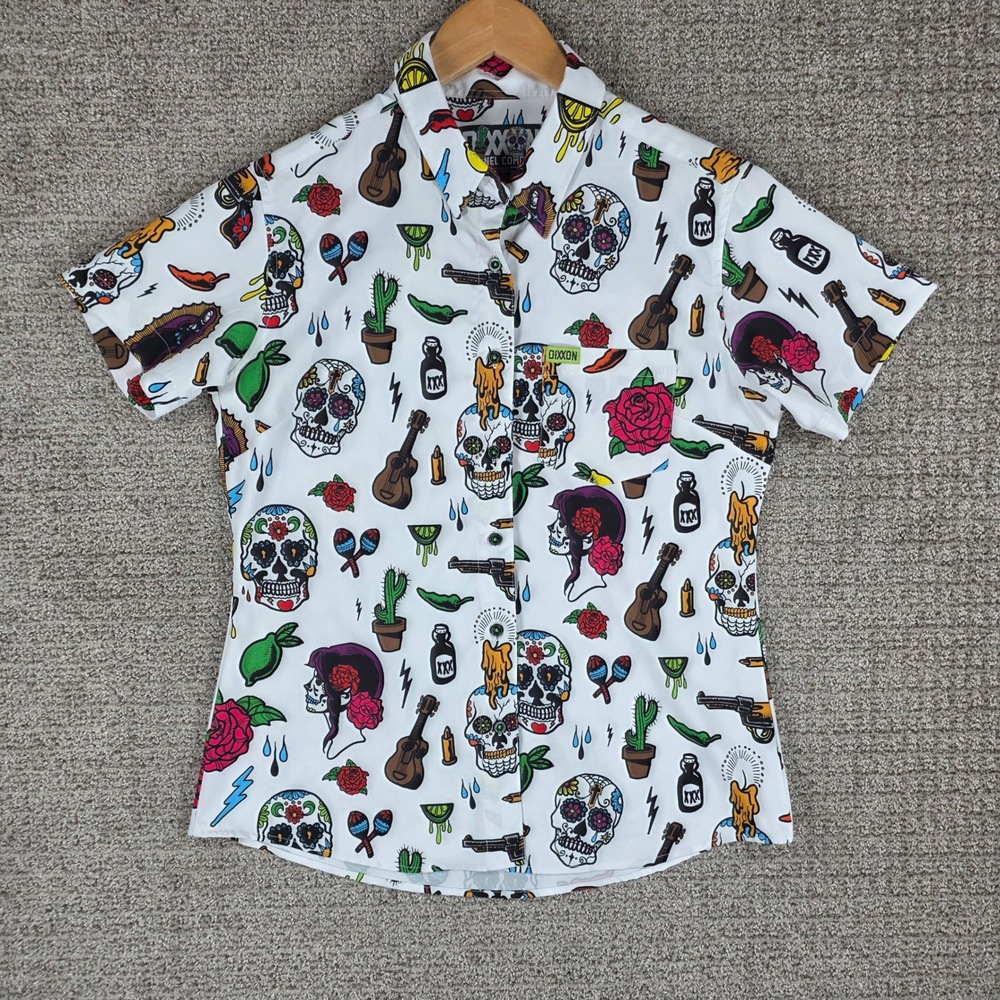 Dixxon Flannel Co La Ofrenda Short Sleeve D-Lite Party Shirt Womens Medium White